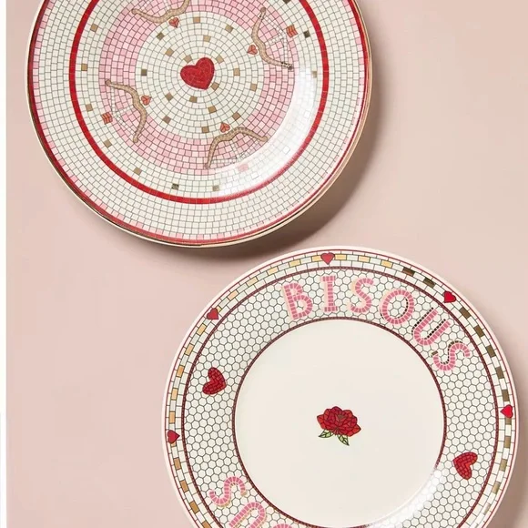 Anthropologie NWT Valentine Bistro Tile Dessert Plate with 24 Karat Gold - Picture 4 of 6
